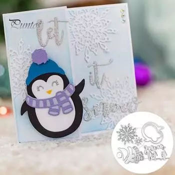 Снежинка Пингвин Дизайн DIY Тиснение Резка Поздравительная Открытка Записки Плесень серебряный