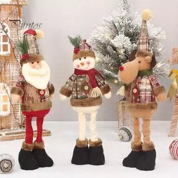 Снежинка Плед Ткань Рождественская Кукла Фигурка Декор Телескопические Ножки Санта-Клаус Снеговик Олень Стоящая Рождественская Кукла Украшение Дома Праздничный Орнамент хаки