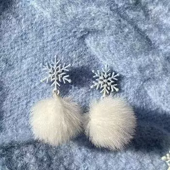 Снежинка плюшевый шар милый лось супер фея сладкая атмосфера серьги белый