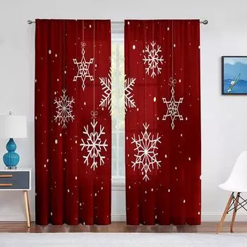 Снежинка Рождественская красная прозрачная занавеска для украшения гостиной Современная тюль Оконная занавеска для спальни Вуаль Органза Шторы 1 PCS W100XH250cm&Rod Pocket