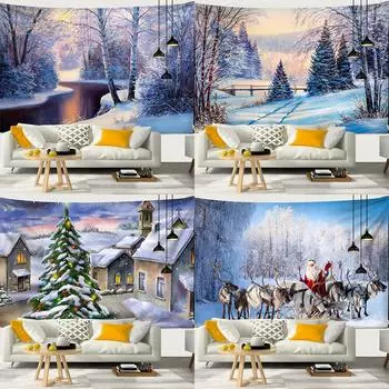 Снежная Рождественская елка камин Санта-Клаус гобелен с принтом настенный фон тканевое украшение Рождественская стена комнаты домашний декор 100x75cm