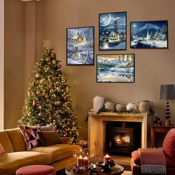 Снежная сцена узор 5D Diy Алмазная картина 3D Алмазная вышивка Украшение дома Изысканный подарок Round 20x30cm