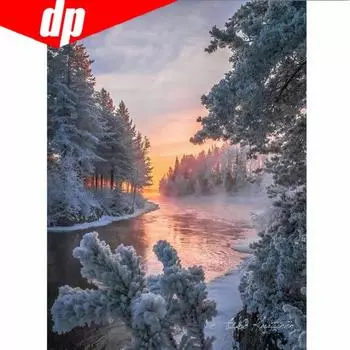 Снежное озеро 5d DIY Алмазная картина вышивка крестом закат ручная алмазная вышивка 20X30
