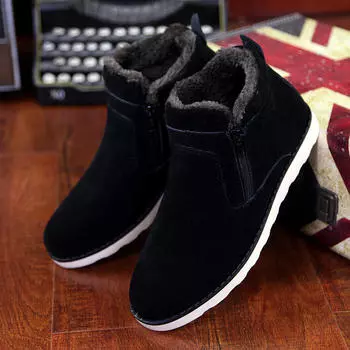 Снежные ботинки, мужская зимняя меховая мужская обувь с интегрированным хлебом, плюшевая утолщенная теплая и холодостойкая уличная противоскользящая обувь из северо-восточного хлопка 39 чёрный