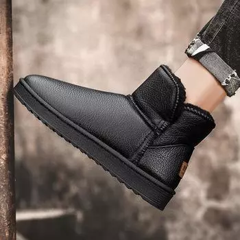 Снежные ботинки, мужские зимние хлопковые ботинки средней длины на толстой подошве, нескользящая парная короткая трубка, мужские и женские повседневные плюшевые хлопковые сапоги на открытом воздухе 36 чёрный