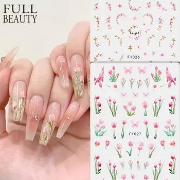 Снежные Рождественские наклейки для ногтей, цветочные растения, наклейки для дизайна ногтей, цветочные листы, весенние ползунки, маникюрный декор