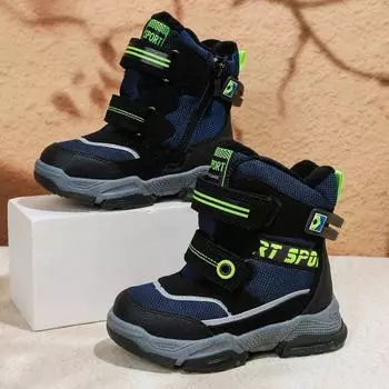 Снежные сапоги для мальчиков, хлопковая обувь, водонепроницаемые теплые ботинки для детей начальной школы 27