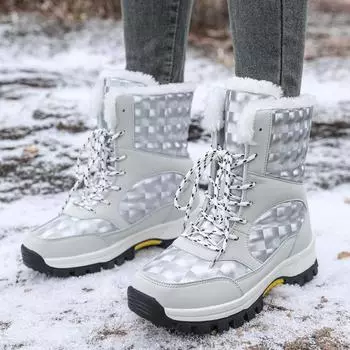 Снежные сапоги, плюшевые теплые ботильоны для женщин, зимняя обувь, водонепроницаемые ботинки 36 серый