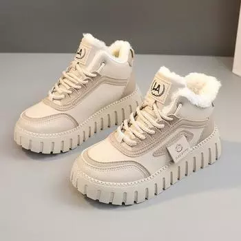 Снежные сапоги, плюшевые теплые сапоги среднего размера, женская зимняя утепленная теплая зимняя обувь 40 чёрный