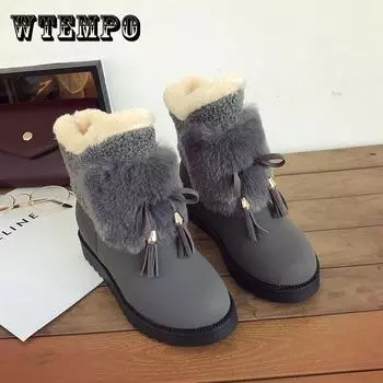 Снежные сапоги, женская осенне-зимняя хлопковая обувь, короткие бархатные ботильоны с короткими рукавами и бархатные теплые ботильоны 40 чёрный