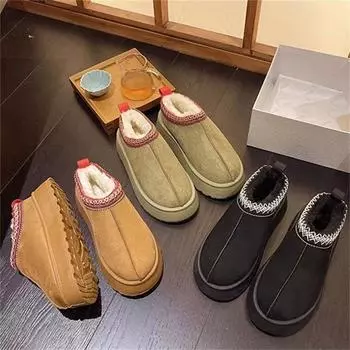 Снежные сапоги, женские осенне-зимние новые туфли на толстой подошве, большие размеры, плюшевые и толстые хлопковые туфли 36 чёрный