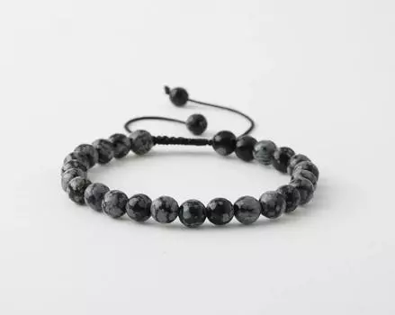 Снежный браслет из обсидиана 6 мм с натуральным камнем