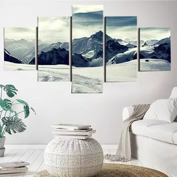 Снежный горный пейзаж, 5 панелей, настенное искусство, холст, постеры, живопись для гостиной, спальни, домашний декор, фотографии, украшения 20x35 20x45 20x55cm