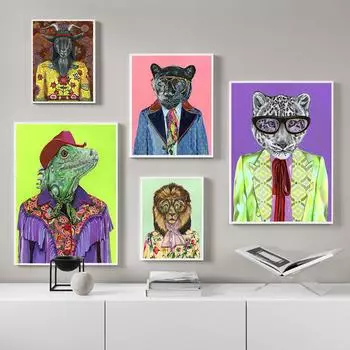 Снежный леопард, ящерица, лев, пантера, настенная живопись, модный принт, холст, забавные постеры с животными, фотографии, домашний декор для спальни 21x30cm No Framed