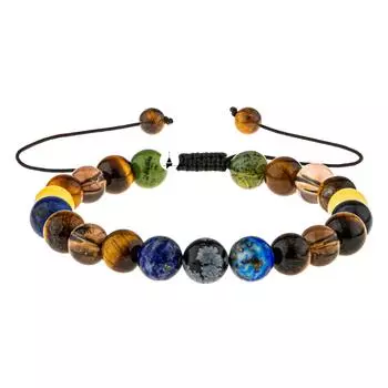 Снежный обсидиан, лазурит, тигровый глаз, дымчатый кварц, содалит, кальцит, нефрит, браслет из натурального камня