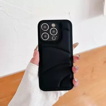 Снимающая стресс куртка-пуховик подходит для чехла для телефона Apple 16promax, кожаного чехла 15pro, 14 нишевой 13 защитной накладки iPhone16 чёрный