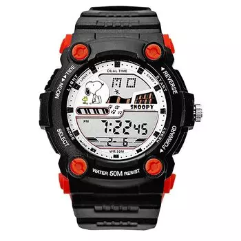 Snoopy цифровые часы 50M водонепроницаемый будильник светящийся унисекс подарок (Черный x Красный)