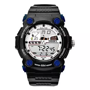 Snoopy цифровые часы 50M водонепроницаемый будильник светящийся унисекс подарок (Черный х Синий)