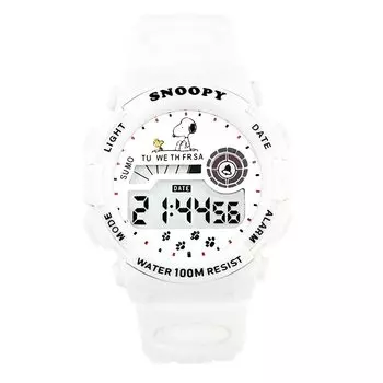 Snoopy Digital Watch 100M Water Resistant Alarm Glowing Unisex Gift (White x White)