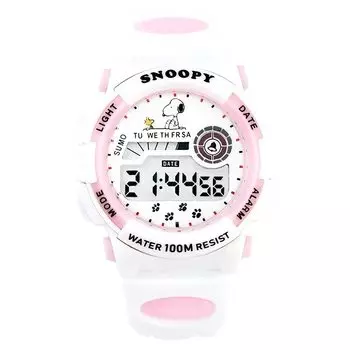 Snoopy Digital Watch 100M Water Resistant Alarm Glowing Unisex Gift (White x Pink)