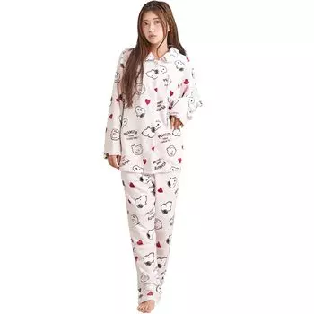 Snoopy Room Wear Пижама Домашняя одежда Пушистый длинный рукав Верх и низ Комплект Подарок на день рождения Подарок QWSN03 [Luanna Jena] Женская (цвет сакуры)