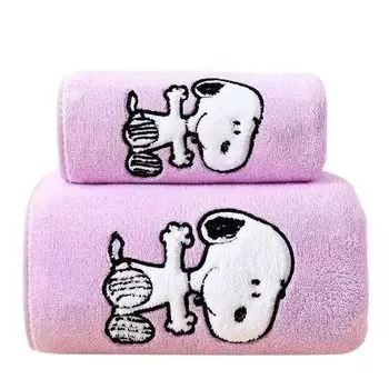 Snoopy Towel Set Snoopy Bath Soft to the and Snoopy Face Popular and Large and Small Combination (2-Piece Set) - Towel, Antibacterial, Instant-Drying, фиолетовый