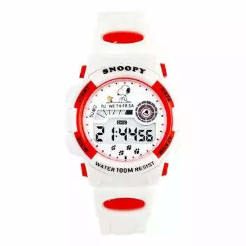 Snoopy Watch 100M Water Resistant 10 ATM Goods White x Red Alarm Digital Sea River