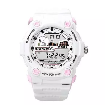 Snoopy Watch 50M Water Resistant 5 ATM Goods White x Pink Alarm Digital Sea River