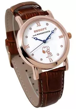 Snoopy Watch Genuine Leather Belt Leather Woodstock Women s Men s Unisex Watch Leather Belt WATCH (Brown)
