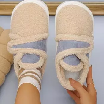 Snow boots 2024 winter and autumn new large size Velcro fluffy non-slip low tube piled thickened women s cotton shoes 36 чёрный