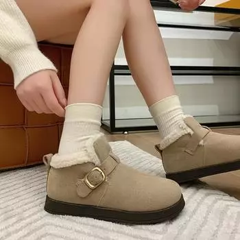 Snow boots 2025 autumn and winter new large size classic couple non-slip waterproof piled thickened low tube cotton shoes 35 малиновый