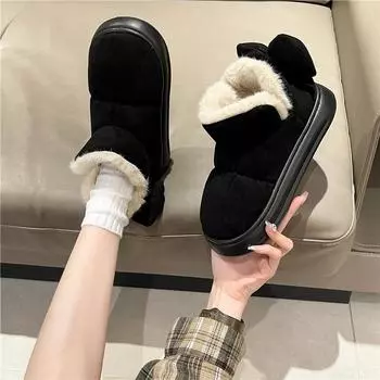 Snow boots 2025 winter high-top cotton slippers bag heel thick-soled cotton boots outer wear velvet thickened home indoor cotton shoes 36 чёрный