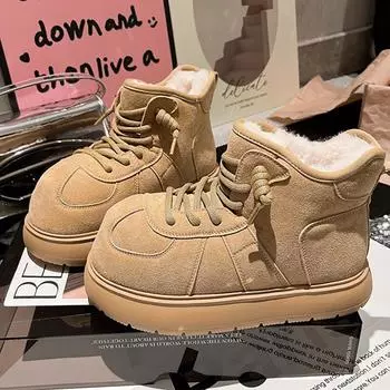 Зимние ботинки из хлопка, зимние ботинки Plus Velvet Thicked Northeast Platform, противоскользящие женские ботинки для снега, полусапожки на плоской подошве 35