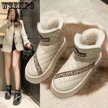 Snow Boots for Women In Winter Warm and Thick Soled Cotton Boots with Added Fleece and Thickened Fur One-piece Short Boots 35 белый