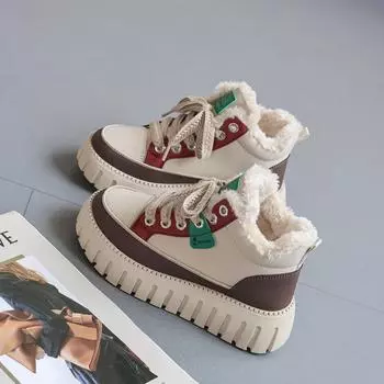 Snow Boots for Women Padded Lace-up Elegant With Medium Heels Woman Shoes Laces Furry Large Size Warm Y2k Spring Autumn 2024 39 35