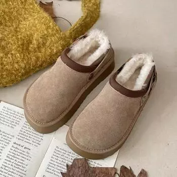 Snow boots half-drag women s 2024 new thick-soled heightened fluffy slippers warm and piled cotton slippers 35