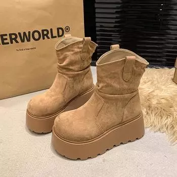 Snow boots heightened non-slip thick-soled snow boots women s 2024 winter velvet thickened Northeast cotton shoes 35 верблюд