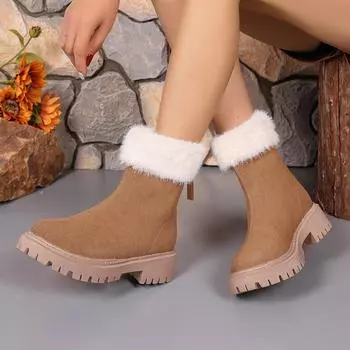 Snow boots in autumn and winter 2024 new large size non-slip piled thickened fluff solid color low tube women s cotton shoes 35 хаки