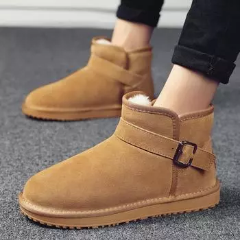 Snow boots men s new velvet thickened outdoor flat-bottomed warm medium tube bread cotton shoes non-slip short boots men s shoes 39