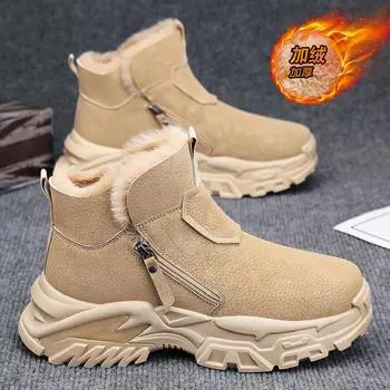 Snow boots, men s shoes, winter high-top warm fleece, thickened cotton shoes, outdoor mountaineering, waterproof and non-slip cargo martin boots 39 хаки