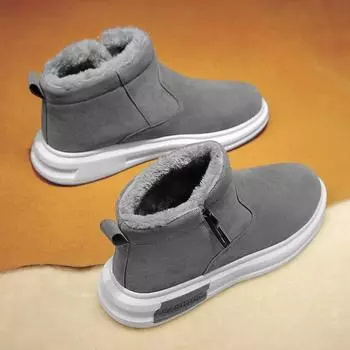 Snow boots men s shoes winter velvet warm Northeast thick-soled leather surface warm cold-proof snow boots bread shoes 39