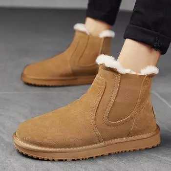 Snow boots men s thick-soled velvet new winter short boots Northeast thickened medium tube outdoor warm cotton shoes men s shoes 39