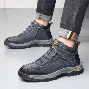 Snow boots men s winter thickened warm leather tooling boots men s sheepskin and fur integrated outdoor Northeast cotton shoes 38