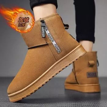Snow boots men s winter velvet thickened thermal cotton boots men s side zipper high-top bread cotton shoes 39 верблюд
