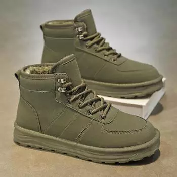 Snow boots men s winter velvet thickened warm high-top lace-up cotton shoes fashion casual Xie bread shoes tooling trendy shoes 39 верблюд