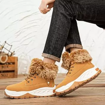 Snow Boots Men Winter New Style Suede Short Tube with Plush Insulation Thick Soled Cotton Shoes Trendy with Plush Short Boots 39 хаки