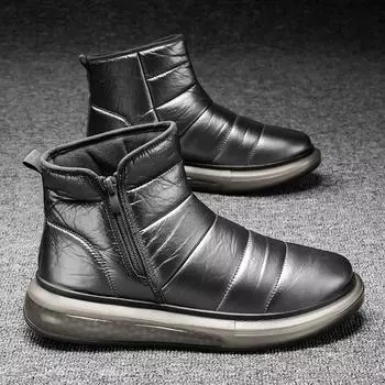 Snow Boots Men Winter Warm Plush Slip-on Silver Waterproof Zip Couple Ankle Boots for Men New Comfortable Men s Cotton Shoes 7
