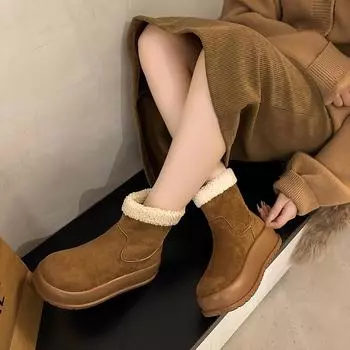 Snow boots winter 2025 new retro matte platform shorty fashion boots round head zipper versatile short boots 35