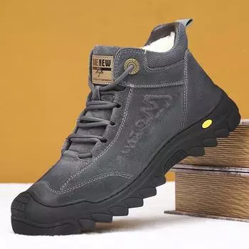 Snow boots winter men s leather velvet thickened outdoor cotton shoes men s northeast warm wool integrated men s shoes 37