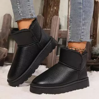 Snow boots winter new 2024 fur integrated fleece thickened leather cotton shoes foreign trade large size warm cotton boots women 36 темно-коричневого